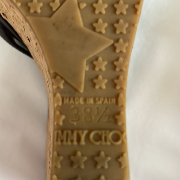 Jimmy Choo Prima black patent leather wedge sandals/ size 38.5 - Picture 9 of 9